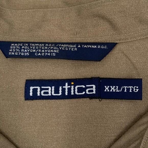 Nautica Mens XXL Button Down Shirt 2XL Long Sleeve Logo Brown Pocket Casual Work - Picture 3 of 11